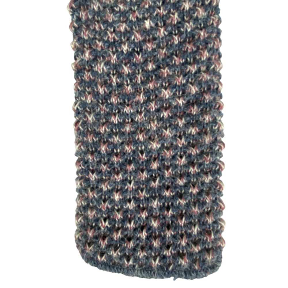 VTG Village Squire Knit Wool Tie Mens Blue Red Marled Virgin Wool Square 51x2.5